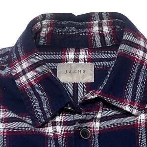 Jachs Heavyweight Cotton Flannel Shirt Mens M Button Up Plaid Tartan Navy Red